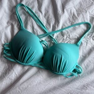 Chic Teal Strappy Bikini Top
